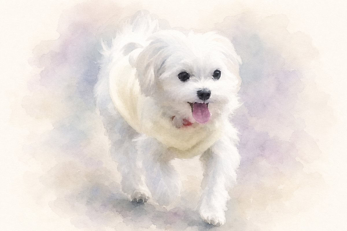 水彩風で描いたマルチーズのイラスト