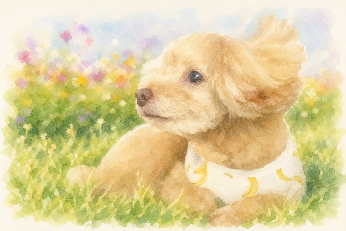 水彩風で描いたトイプードルのイラスト