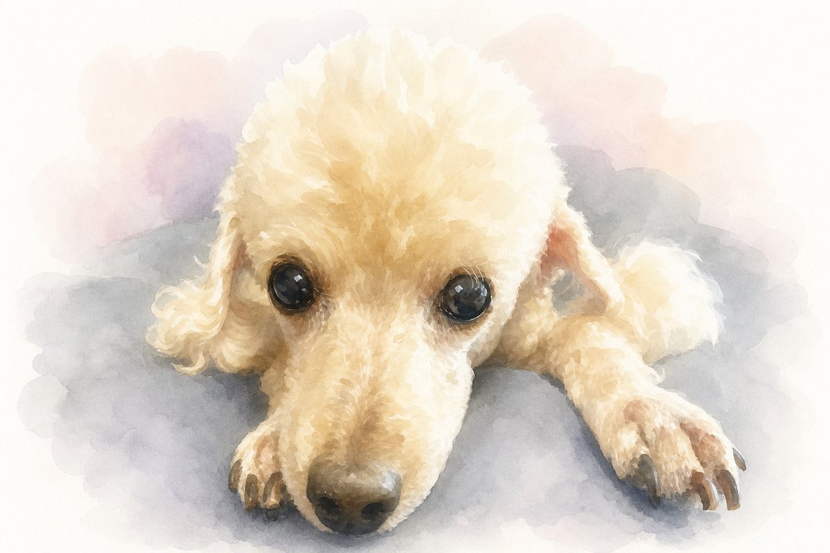 水彩風で描いたトイプードルのイラスト