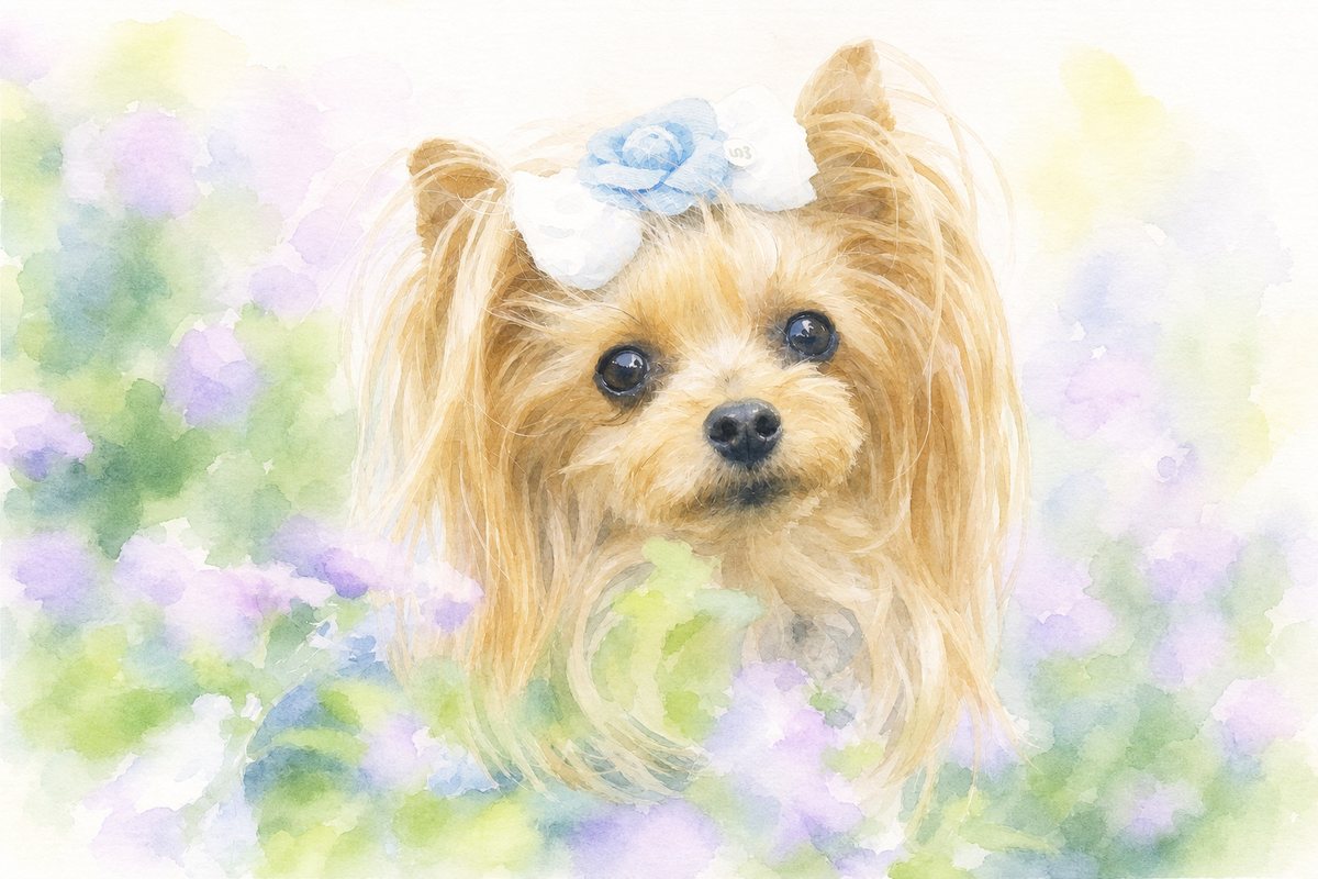 水彩風で描いたヨークシャーテリアのイラスト