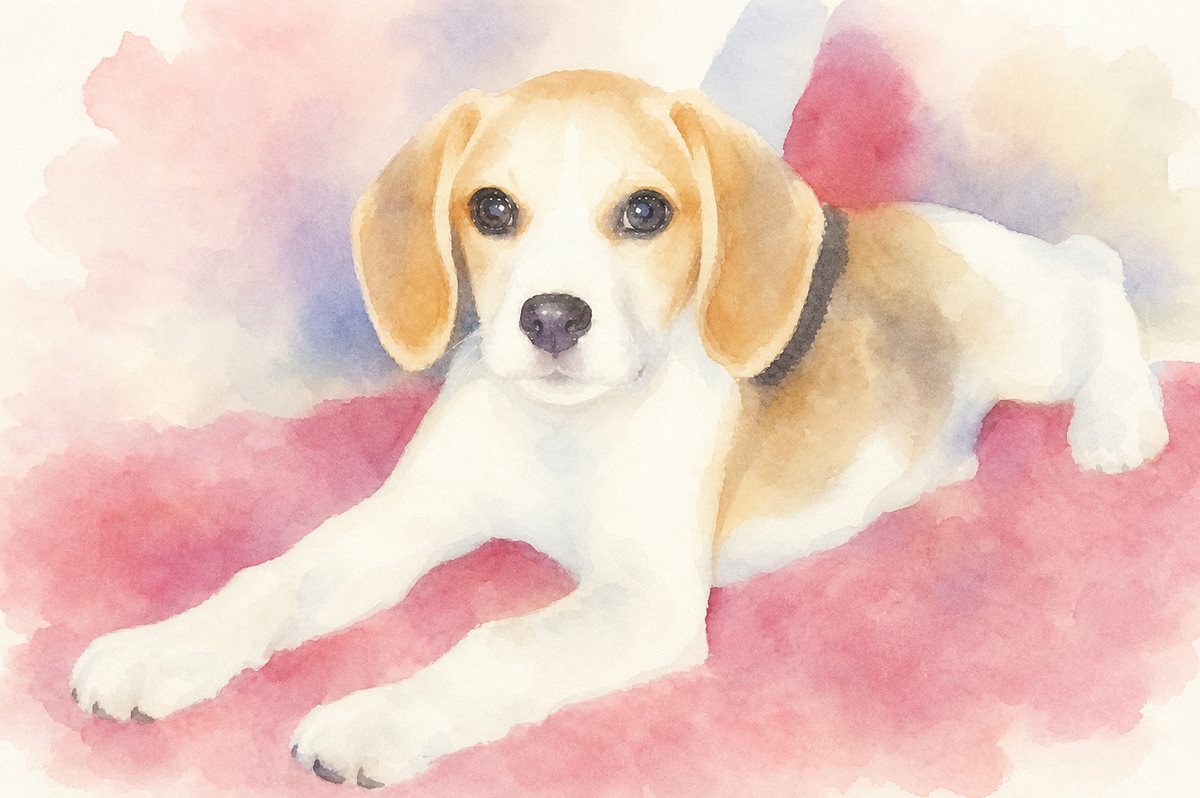 水彩風で描いたビーグルのイラスト