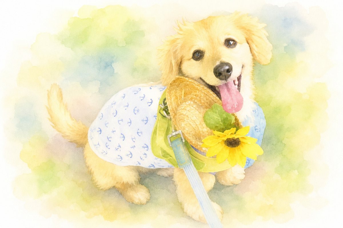 水彩風で描いたポメラニアンのイラスト