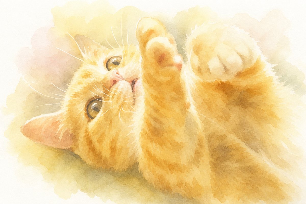 水彩風で描いた猫のイラスト