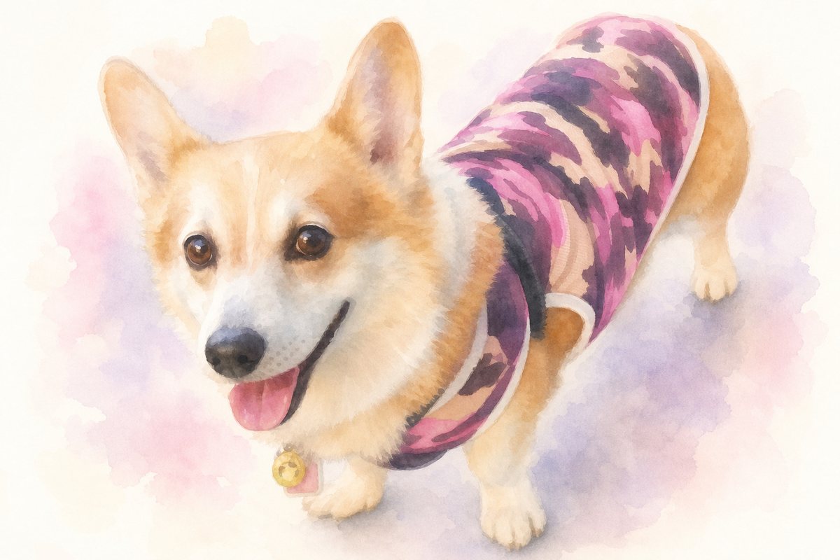 水彩風で描いたコーギーのイラスト
