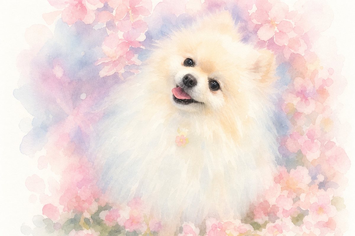 水彩風で描いたポメラニアンのイラスト