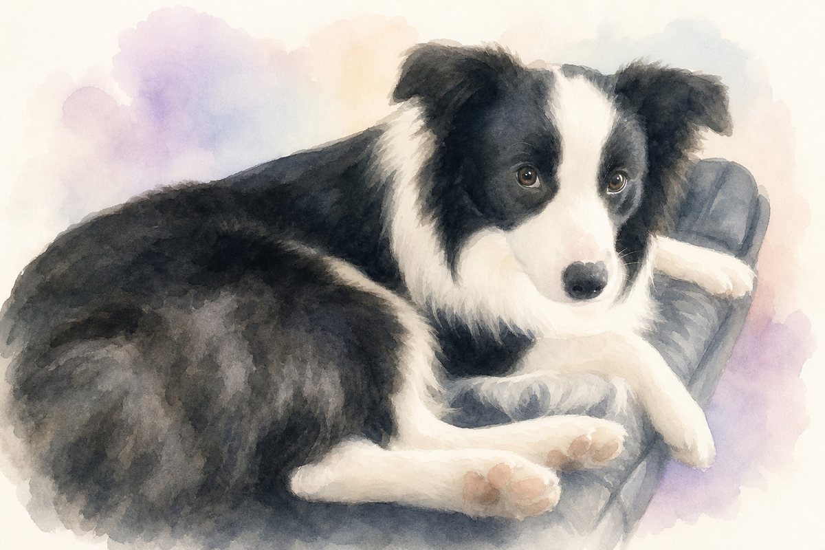 水彩風で描いたボーダーコリーのイラスト