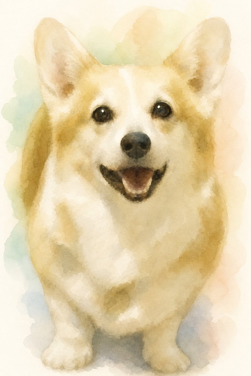 コーギーの水彩風イラスト作例10