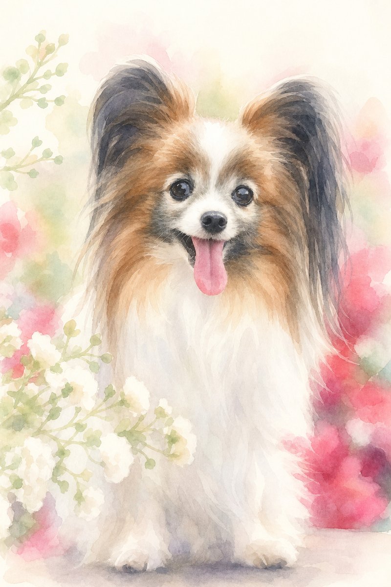 パピヨンの水彩風イラスト作例7