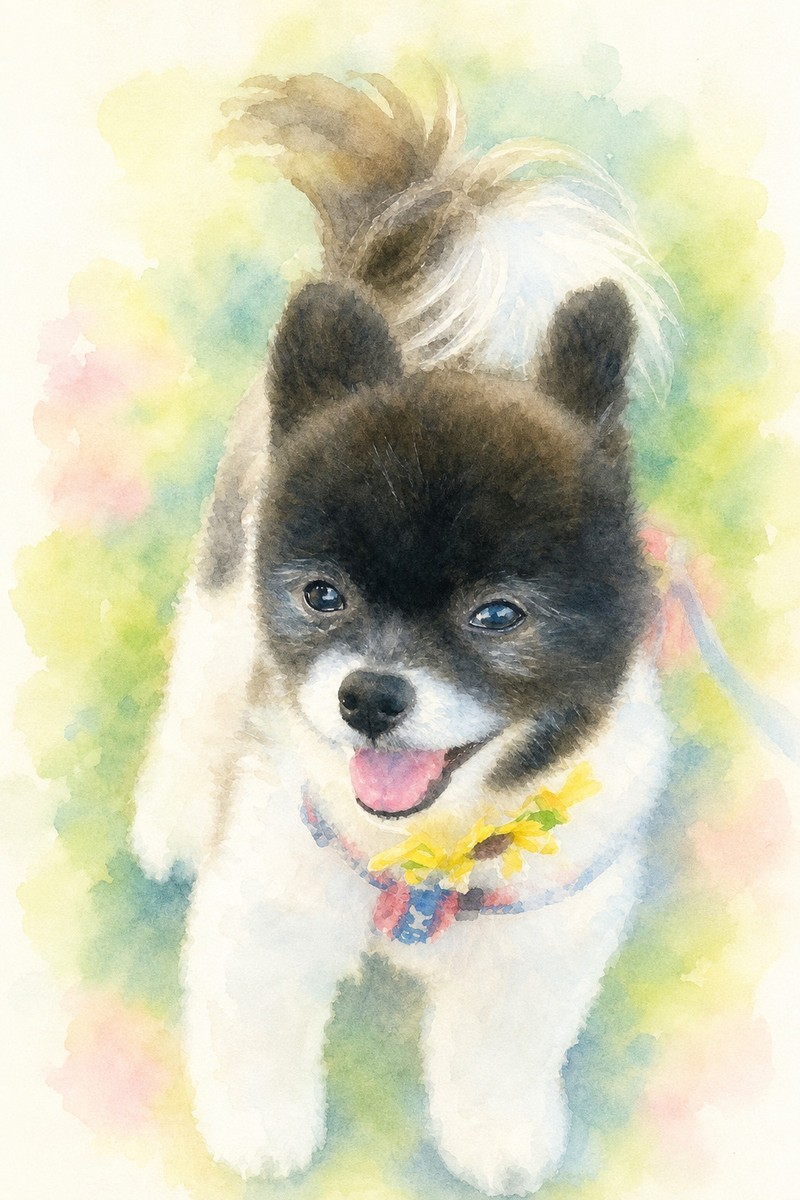ポメラニアンの水彩風イラスト作例5