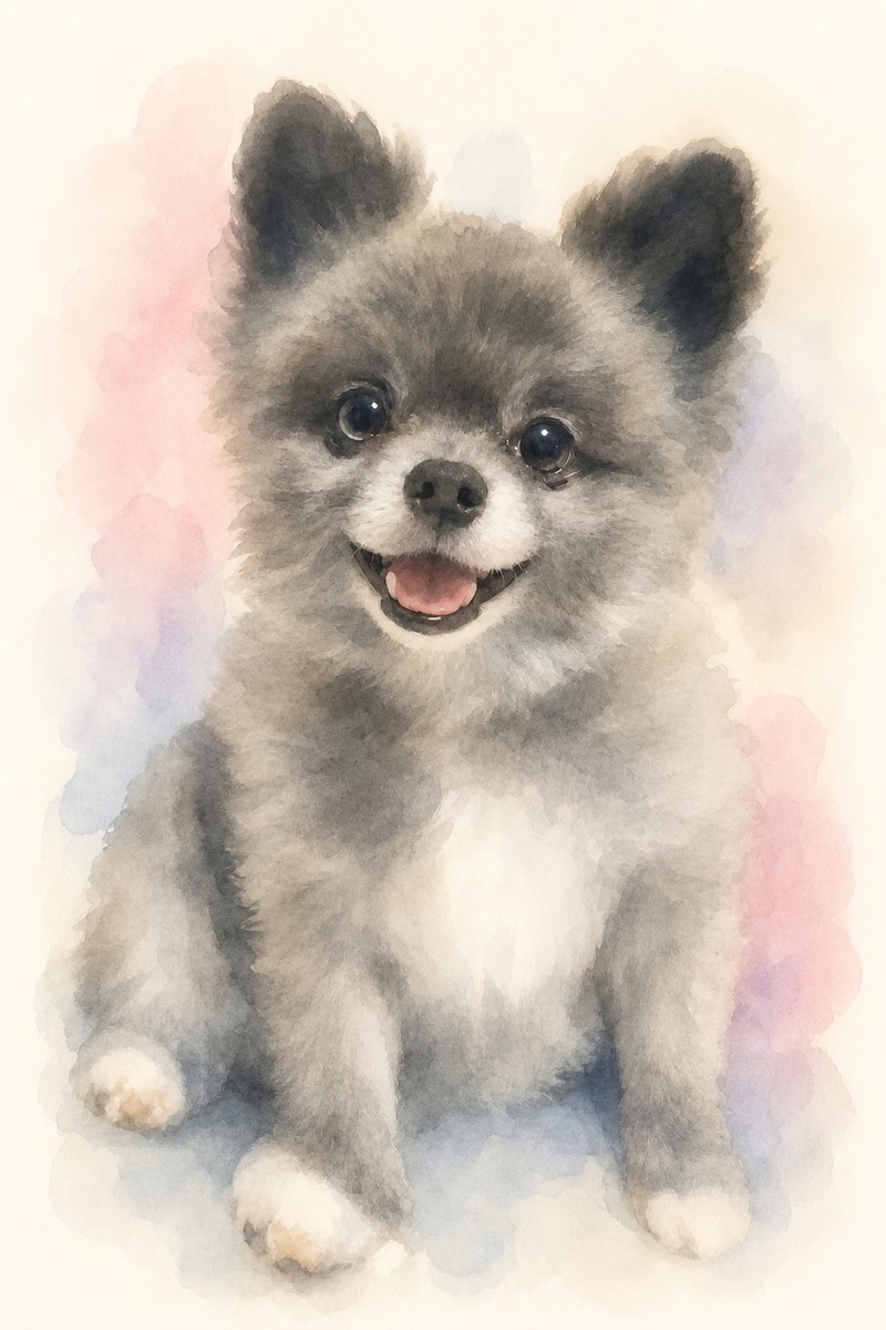ポメラニアンの水彩風イラスト作例6