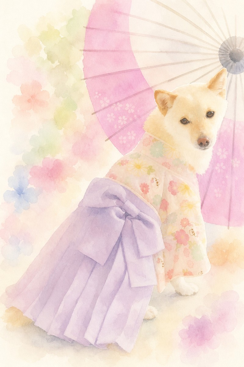 柴犬の水彩風イラスト作例7